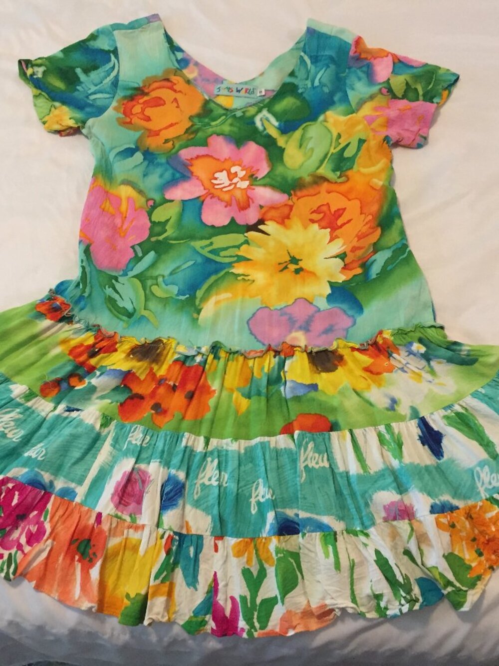 Jams World Short Tiered Dress Small Colorful Tropical Ruffle Beachy Hawaii Chic